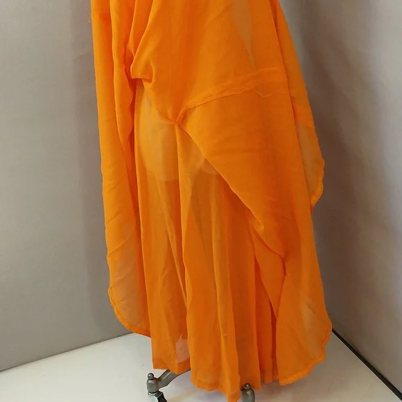 Bright Orange 70s Vintage Maxi Dress Gown Sexy Plunge Neckline Circle Skirt Sz 6